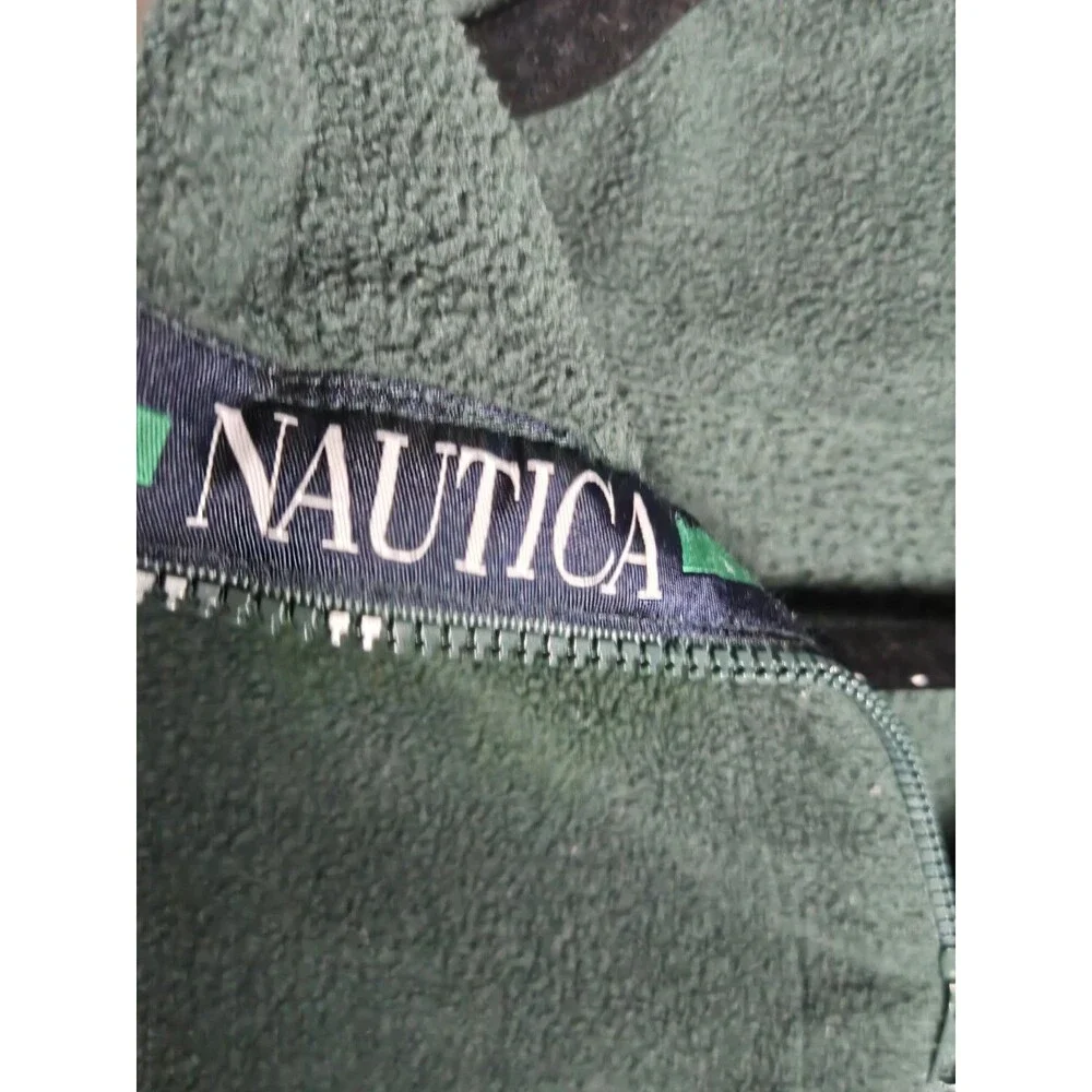 Vintage Nautica Mens Pullover Size L Green Fleece 1/4 Zip Long Sleeve Crest Logo